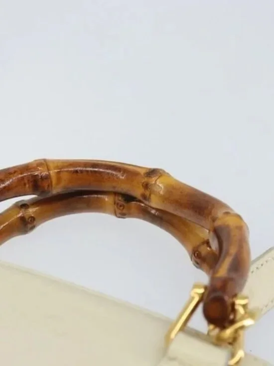 GUCCI Bamboo Hand Bag Leather 2way White Gold - Picture 11 of 16